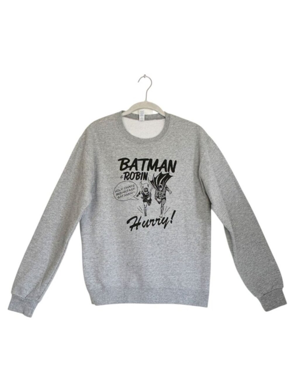 Jerzees DC Comics Batman & Robin Gray Chaps Breakfast Crewneck Sweatshirt